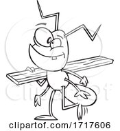 Poster, Art Print Of Cartoon Black And White Worker Ant Carrying Lumber