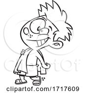 Poster, Art Print Of Cartoon Black And White Happy Boy Carrying A Beach Towel