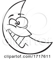 Cartoon Outline Happy Crescent Moon