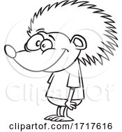 Poster, Art Print Of Cartoon Black And White Happy Hedgehog In A Tee Shirt