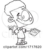 Poster, Art Print Of Cartoon Black And White Boy Holding Out A Contract