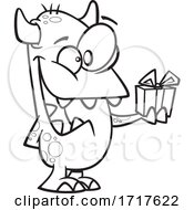 Poster, Art Print Of Cartoon Black And White Monster Giving A Gift