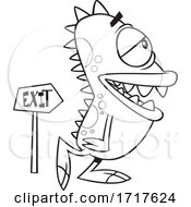 Cartoon Outline Monster Exiting