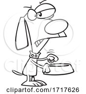 Poster, Art Print Of Cartoon Black And White Angry Dog Holding An Empty Bowl