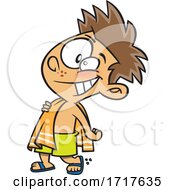 Cartoon Happy Boy Carrying A Beach Towel