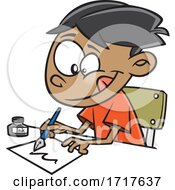 Cartoon Boy Writing With A Fountain Pen