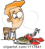 Cartoon Teen Boy With Sea Food