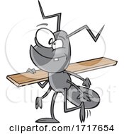 Cartoon Worker Ant Carrying Lumber