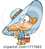 Cartoon Girl Wearing A Beach Hat And Swimsuit And Carrying A Beach Bucket