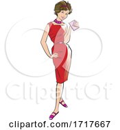 Poster, Art Print Of Fashionable Woman In A Retro Red Dress