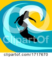 Poster, Art Print Of Surfer Silhouette Over Abstract Wave Background