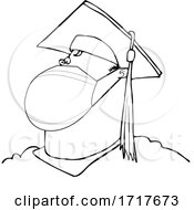 Cartoon Black And White Rona Graduate Wearing A Mask