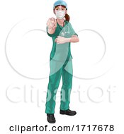 Doctor Or Nurse Woman In Scrubs Uniform Pointing