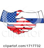 Russian And American Flag Hands Shaking