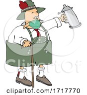 Poster, Art Print Of Drunk Old Man Wearing A Mask And Walking With A Cane And Beer Stein At Oktoberfest