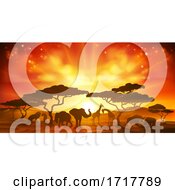 African Safari Animal Silhouettes Landscape Scene by AtStockIllustration