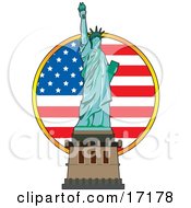 Poster, Art Print Of The Statue Of Liberty In Front Of An American Flag On Independence Day