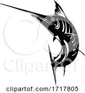 Poster, Art Print Of Atlantic Sailfish Jumping Up Woodcut Retro Black And White