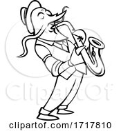 Poster, Art Print Of Crawfish Saxophone Player Mascot Black And White