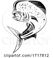 Poster, Art Print Of Mahi Mahi Or Common Dolphinfish Jumping Up High Retro Black And White