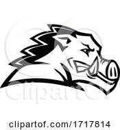 Red Wild Boar Or Razorback Head Side View Mascot Black And White