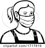 Caucasian Teenage Girl Wearing Face Mask Front View Retro Black And White