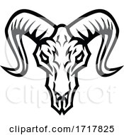 Bighorn Sheep Skull Front View Mascot Retro Black And White