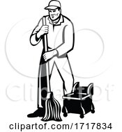 Commercial Cleaner Or Janitor Mopping Cleaning Floor Retro Black And White by patrimonio
