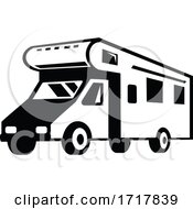 Poster, Art Print Of Campervan Motorhome Caravan Car Viewed From Side Retro Black And White