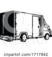 Poster, Art Print Of Delivery Van Viewed From Rear Retro Woodcut Black And White