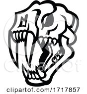 Poster, Art Print Of Skull Of Saber Toothed Cat Mascot Black And White