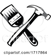 Poster, Art Print Of Crossed Paint Brush And Hammer Retro Black And White