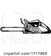 Poster, Art Print Of Chainsaw Viewed From Side Retro Black And White