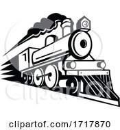 Steam Locomotive Speeding Forward Retro Mascot Black And White