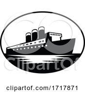 Poster, Art Print Of Vintage Passenger Boat Or Ocean Liner Oval Retro Black And White