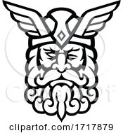 Poster, Art Print Of Head Of Odin Norse God Front View Mascot Black And White