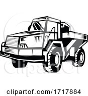 Mining Dump Truck Retro Woodcut Black And White