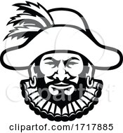 Head Of A Medieval Minstrel Front Mascot Black And White