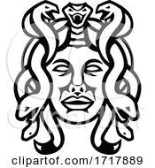 Poster, Art Print Of Head Of Medusa Greek Goddess Front View Mascot Black And White