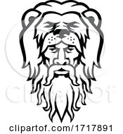 Hercules Wearing Lion Skin Head Mascot Black And White by patrimonio