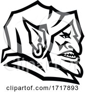 Poster, Art Print Of Goblin Head Side View Mascot Black And White