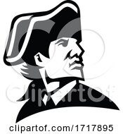 Poster, Art Print Of American Revolution General Looking To Side Mascot Black And White