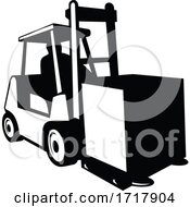 Poster, Art Print Of Forklift Truck In Operation Viewed From Front Retro Black And White