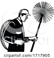Chimney Sweeper Holding A Sweep Or Broom And Rope Side View Retro Black And White