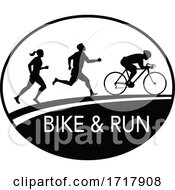 Bike And Run Marathon Runner Oval Retro Black And White