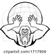 Atlas Holding Up World Front View Mascot Black And White by patrimonio