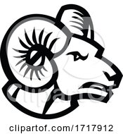 Poster, Art Print Of Head Of Bighorn Sheep Ram Side View Mascot Retro Black And White