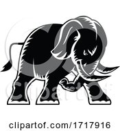 Poster, Art Print Of Angry Elephant Charging Attacking Side View Mascot Woodcut Black And White