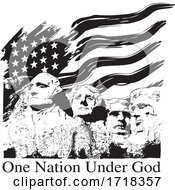 Poster, Art Print Of Mount Rushmore With A Usa Flag And One Nation Under God Text Black And White