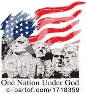 Mount Rushmore With An American Flag And One Nation Under God Text
